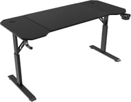 MARSGAMING MGD-ERGO140, Bureau Hauteur Réglable 3 Positions, Surface Ergonomique, Structure Métallique, Tapis XXL, Support Casque et Boisson, Gestion des Câbles, Bureau Gaming 140x60cm, Noir