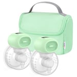 Nuliie Tire-lait double mains libres avec sac de rangement, tire-lait électrique portable avec 4 modes d’aspiration 12 niveaux, bride 14/17/20/24/27 mm incluse (2 paquets, Vert)