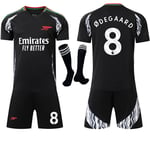 2024-2025 Arsenal Bortalag Svart Fotbollströja Set för Barn och Vuxna med Strumpor Storlek 8 ØDEGAARD-Xin No.8 ØDEGAARD 28