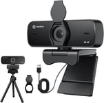 NewlineWork Webcam PC 4k avec 2 Microphones avec réduction du Bruit, autofocus, Correction de la lumière, avec Privacy Shutter et trépied, USB 2.0 UHD Webcam pour PC Mac Desktop Skype Streaming