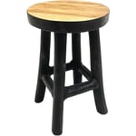 Tabouret fleur en teck 26 x 20 cm rond - noir / large - tabouret plante en bois avec 4 pieds