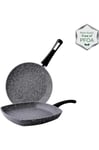 KARACA Gris Biogranite Grill Pan and Pan Set, 2 Pieces, 1 X Frying Pan 26 cm, 1 X Grill Pan 28 cm, Frying Pans, Crepe Pan Granite, Healthy Non-Stick Coating, 7X More Resisstant Against Scratches