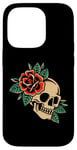 Coque pour iPhone 14 Pro Tatouage esthétique rose rouge fleur pour enfants homme femme