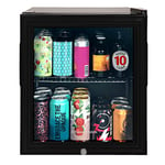 Russell Hobbs Mini Fridge 12 Bottle/46L Lockable Freestanding Black Table Top Mini Beer & Wine Fridge, LED Light & Lock and Key with Glass Door RHGWC1B-LCK