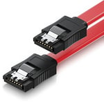 deleyCON 0,5m Câble S-ATA 3 Câble de Données HDD SSD Câble Raccordement Câble Connexion Un Clip en Métal 6Gb/s 2 Fiches Droites de Type L Rouge