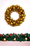 33cm Gold Shatterproof Bauble Wreath | Christmas Tree World