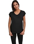 Urban Classics Women's Ladies Round V-Neck Extended Shoulder Tee T-Shirt, Black (Black 00007), Small