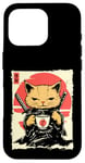 Coque pour iPhone 16 Pro Kawaii Samurai Cat Drinking Coffee, Ninja Cat for Cats Lovers