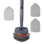 CLEANHOME Brosse à récurer pour carrelage de Baignoire avec 3 tampons de Nettoyage différentes et Long Manche Extensible de 142,2 cm - Pas de Rayures pour Nettoyer la Salle de Bain, la Cuisine, Les