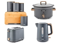 Tower Scandi Grey Kettle, Toaster, 3.5L Slow Cooker & 5 Piece Storage Set