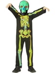 Smiffys Neon Skeleton Glow in the Dark Costume All In One & Mask, Halloween Child Fancy Dress, Skeleton Dress Up Costumes