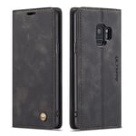 QLTYPRI Etui Coque pour Samsung Galaxy S9 Plus, Portefeuille Fentes Cartes Housse Antichoc Cuir PU Vintage Portefeuille Etui Compatible avec Samsung Galaxy S9 Plus - Noir