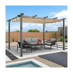 Grain De Bois Pergola Aluminium 4 x 3 m Extérieur, Abri Soleil Toile Teint en Fil, Kaki, Pavillon De Jardin Rétractable pour Terrasse - Purple Leaf