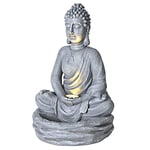 Solpex Pot de Fleurs Solaire Bouddha - Statue de Bouddha Assis - Éclairage Solaire - 33 cm - Figurine décorative en résine étanche - pour extérieur, Balcon, terrasse, Cour (Gris)