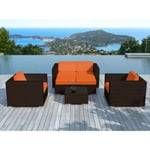 Salon de Jardin en Résine Tressé "Portofino" 82cm Orange & Marron