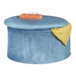 Relaxdays Tabouret de Rangement, revêtement Velours, Pliable, rembourré, de Forme Ronde, HxD 31 x 57 cm, Couleur pétrole