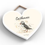 Caithness Scotland Puffin Themed Floral Heart Shaped Wooden Plaque