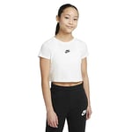 Nike G NSW Repeat Crop Tee T-Shirt, Blanc/Noir, Taille M pour Fille