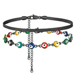 Double Layer Anklets Chain for Woman, Colorful Evil Eyes Ankle Bracelets Stainless Steel Snake Chain Anklet for Young Ladies, Cool Black Anklets Sexy Barefoot Jewelry