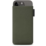 Adore June Protection Sleeve Classic Recycled Olive Green compatible with iPhone 15 14 / iPhone 15 14 Pro, Modern Sustainable R-PES Fabric. Manufactured in Europe