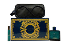 VERSACE EROS GIFT SET 100ML EDP + 10ML EDP + TOILETRY BAG - MEN'S FOR HIM. NEW