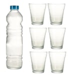 Transparen Pasabahce Glass Water Bottle Jug & 6 Drinking Tumblers Glassware Set