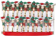 Heitmann Deco Calendrier de l'Avent avec pinces en bois avec ruban à suspendre – Bricolage – Renne, pinces pour sapin de Noël