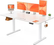 ErGear Bureau Assis Debout Electrique, Bureau Réglable en Hauteur Electrique 160 x 80 cm, Bureau Informatique avec Panneau Intelligent à 4 Mémoires, Bureau Blanc avec Plateau en Panneaux Assemblés