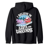 I believe in Santa and unicorns funny Santa xmas pajamas Zip Hoodie