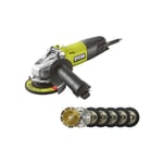 Pack Ryobi meuleuse d'angle 800W 125mm - 7 disque diamant et à tronçonner 125 mm