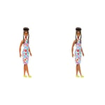 Barbie Fashionistas Doll #210 with Brown Hair in Bun, Wearing Colorful Crochet Halter Dress, Sunglasses and Sandals, HJT07 (Pack of 2)