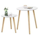 SONGMICS Table Basse Ronde, Table de Salon Moderne Minimaliste, Lot de 2, Table d'Appoint, avec Pieds en Bois de Pin, Style Scandinave, pour Salon, Balcon, Blanc et Couleur BoisÉe LET07WN