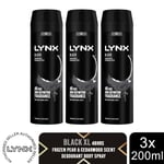 Lynx XL Black 48H Fresh Frozen Pear & Cedarwood Scent Body Spray Deo, 3x200ml