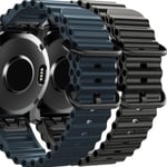 Pack 2x Bracelets Ocean Waves Pour Garmin Fenix 7 Pro Sapphire Solar Bleu Et Noir