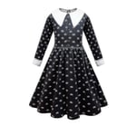 Flickor Wednesday Addams Cosplay Wednesday Dance Klänning Kostym 140 cm