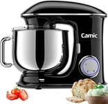 Camic Robot Pâtissier Multifonctions, Pétrin 8L 1500W Puissant, Robot de Cuisine avec Crochet Pétrisseur, Batteur, Fouet à Fil, Couvercle, Compatible Lave-vaisselle (8 L, noir)