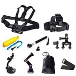 9 en 1 accessoires Kit poitrine + sangle de tête + poignée flottante + guidon tige de selle + monopode + ventouse pour GoPro SJCAM Action Sport caméras