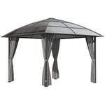 Outsunny Tonnelle de Jardin pavillon de Jardin 3 x 3 m Structure Aluminium Toit Polycarbonate imperméable UV 60+ avec parois latéraux Gris foncé