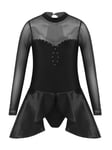 Kaerm Robe Danse Enfant Fille Justaucorps Danse Classique Gymnastique Tenue Patineuse Costume Patinage à Strass Manche Longue 5-14 Ans Noir 13-14 Ans