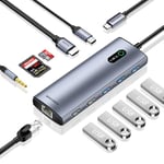 Rocoren Hub USB C 11 en 1, Ethernet, HDMI 4K, PD 100W, USB C 3.0, Lecture de Carte SD/TF, Audio Jack, Dock USB C Multiport Compatible avec MacBook Pro/Air M1 M2 ChromeBook Pixel iPad Pro