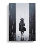 Woman In The Rain No.2 Grey, Peach, Black Canvas Print for Living Room Bedroom Home Office Décor, Wall Art Picture Ready to Hang, 30x20 Inch (76x50 cm)