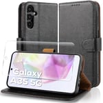 Case Collection for Samsung A35 5G Case and Screen Protector - Leather Folio Flip [Kickstand] Shockproof Cover [RFID Blocking] Magnetic Wallet for Samsung Galaxy A35 5G Phone Case Black