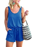 REORIA Womens Summer Scoop Neck Sleeveless Versatile Tank Top Short Jumpsuit Rompers Royal Blue Large