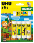 UHU Stic Minecraft - Bâtons de colle sans solvants, blanche, Minecraft, lot de 5 stics de 8,2 g