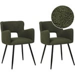 Beliani - Lot de 2 Chaises de Salle à Manger Modernes avec Accoudoirs et Assise Rembourrage Touffeté en Tissu Bouclé Vert Foncé Sanilac