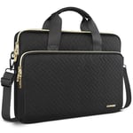 DOMISO 17,3 Pouces Sacoche Ordinateur Portable de Protection,Sac à Bandoulière Pochette Housse Imperméable Zip Doré Mallette Sac Messager pour 17-17,3" Dell ASUS HP Chromebook,Noir