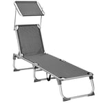 SONGMICS Chaise Longue, Bain de Soleil, Transat de Relaxation, avec dossiers et Parasol inclinables, Pliable, léger, 55 x 193 x 31 cm, Charge 150 kg, pour Jardin, Gris foncé GCB19WGV1