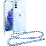 Vauki Coque pour Samsung Galaxy S20 FE 5G avec Cordon, Silicone Motif Coeur d'amour Mignon Étui Bumper Protection de Collier Lanyard avec Chaîne Case pour Samsung S20 FE 5G 6.5", Bandoulière-Bleu