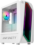 Infinity Artic | Boitier PC Gamer Blanc RGB Moyen ATX | Tour PC Gaming Vide avec Paroi Latérale en Verre Trempée | Compatible ATX, mATX, ITX | 2 Ventilateurs PC 120 mm Dont 1 ARGB