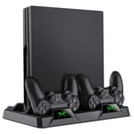 PS4 Vertikalställ, All-in-One PS4 Vertikalställ Hållare Fläkt för Playstation 4 Pro/Slim, PS4 Controller Laddningsstation